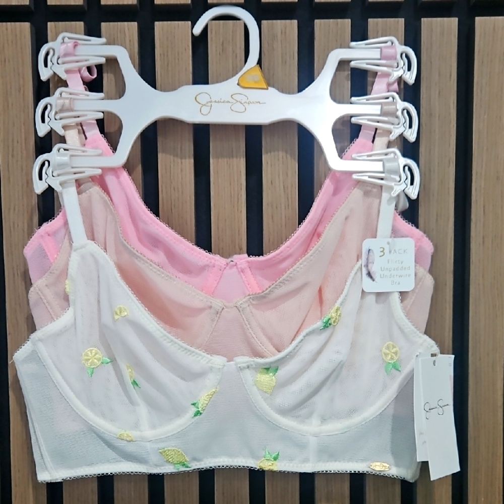 Jessica Simpson Pink and White Bralette Trio/ NEW/ Size 34B